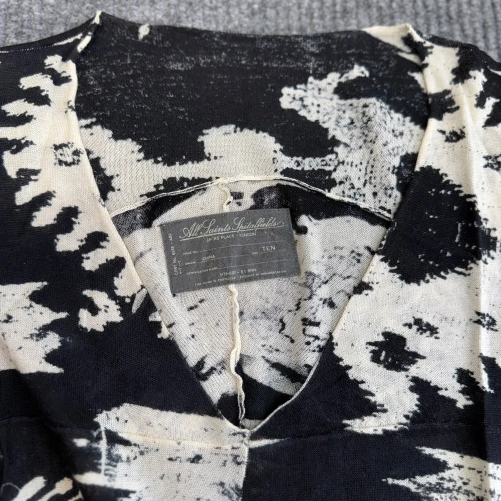 AllSaints Spitalfields Oversized Draped‎ Top Womens 10 Black White Grunge